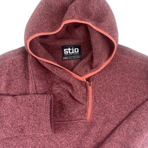 Stio Hoodie Womens Medium Pink Fleece 1/4 Zip Thumbholes Kangaroo Pocket